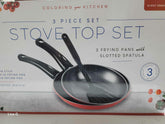 3 Piece Set Stove top Set 2 Frying Pans with Slotted Spatula